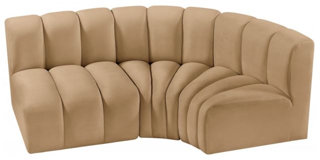 Meridian Furniture Arc 3-Piece Camel Velvet Sectional-1