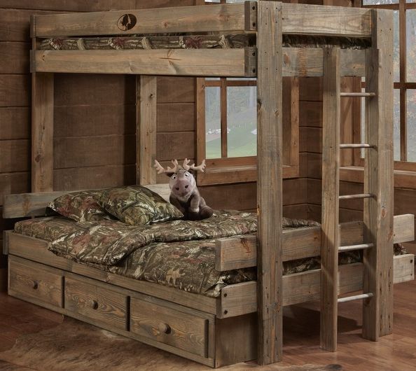 Simply Bunk Beds Mossy Oak Twin/Full Panel Bunk Bed With Drawers-0