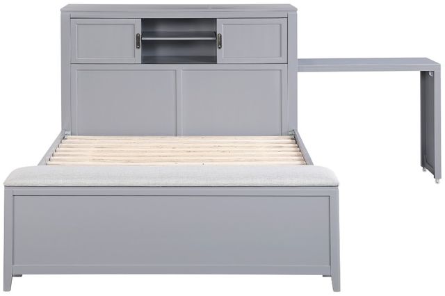 Homelegance® Sloane Gray Full Youth Bookcase Platform Bed with Hidden Desk, Stool and Storage Bench-3