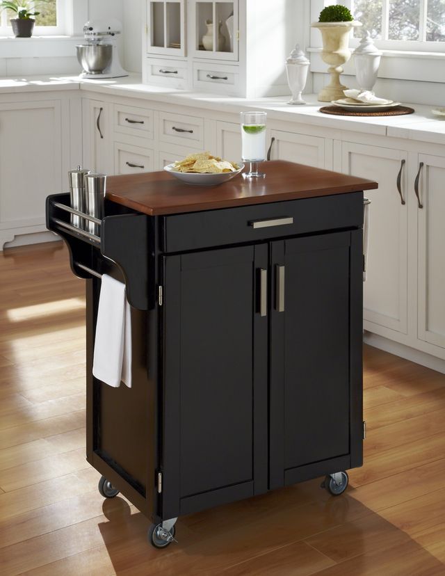 homestyles® Cuisine Cart Black/Medium Oak Kitchen Cart-1