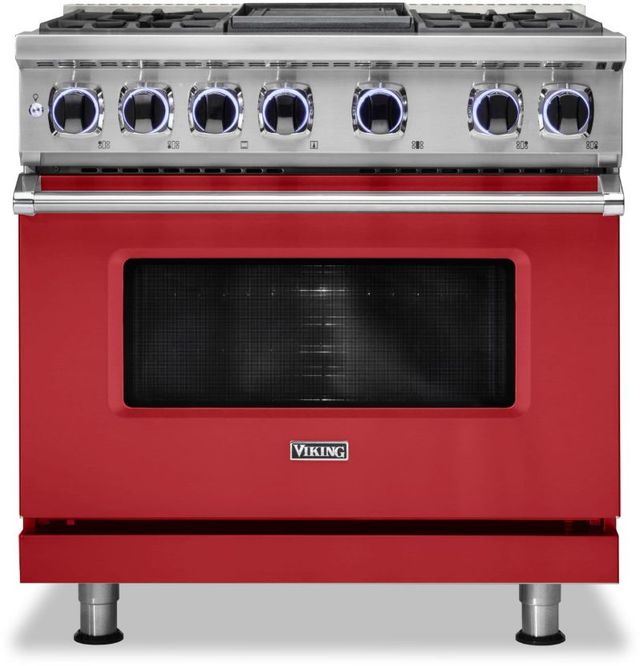 Viking® 7 Series 36" San Marzano Red Pro Style Dual Fuel Liquid Propane Range with 12" Reversible Griddle-0