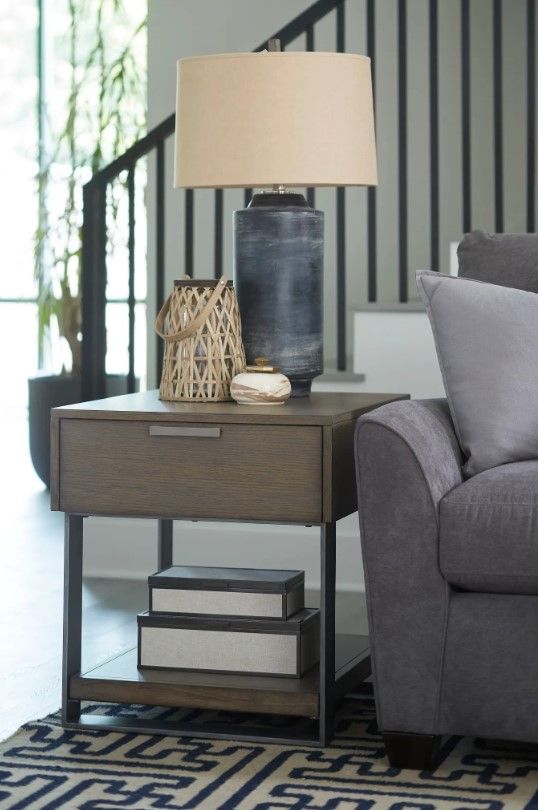 Hammary® Stella Umber Rectangular End Table with Gray Frame-1