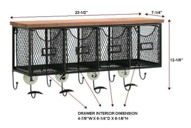 Linon Black Iron 4-Basket Wall Organizer-2