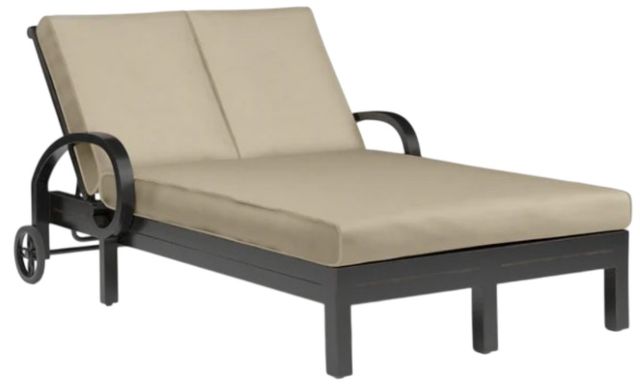 Sunset West Monterey Old World Copper Aluminum Outdoor Double Chaise with Linen Stone Cushion-0