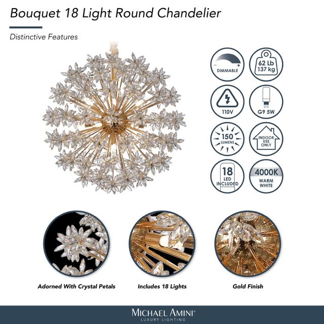 Michael Amini® Bouquet Gold 18-Light Round Chandelier-3