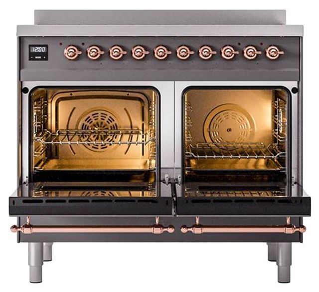 Ilve® Nostalgie II Noblesse 40'' Graphite Matte Pro Style Induction Range with Copper Trim-2