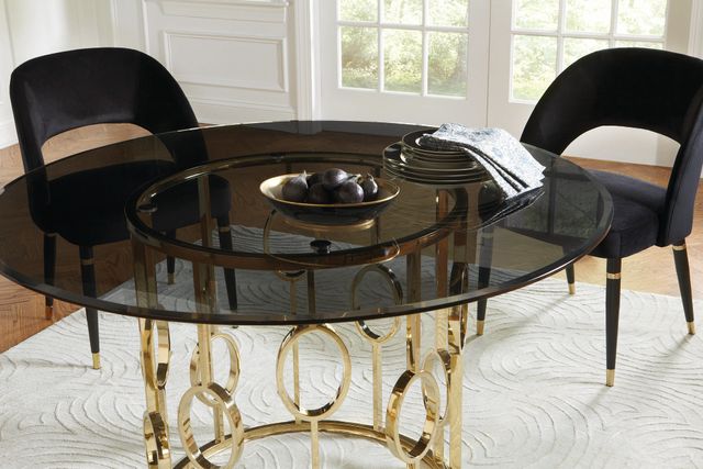 Coaster® Lindsey Smoke And Champagne Gold Round Dining Table-3