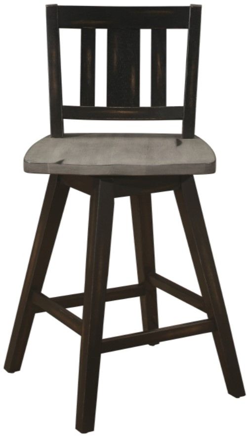 Homelegance® Amsonia Black Sand/Distressed Gray Swivel Counter Height Chair with Vertical Slat Back-3