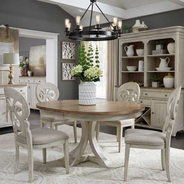 Liberty Furniture Farmhouse Reimagined Chestnut Pedestal Dining Table with Antique White Base-1