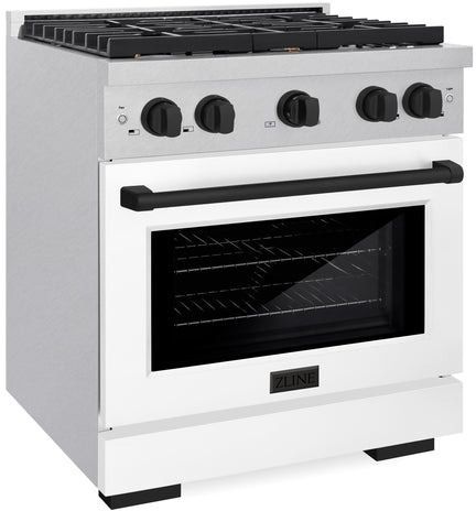 ZLINE Autograph Edition 30" Satin Stainless Steel Pro Style Gas Range with White Matte Door and Matte Black Accents-3