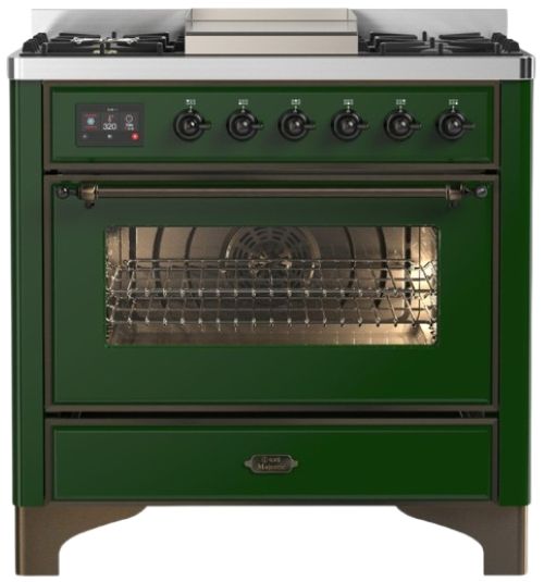 Ilve® Majestic III 36" Emerald Green Pro Style Dual Fuel Liquid Propane Range with 6 Black Brass Burners and Burnished Trim-0