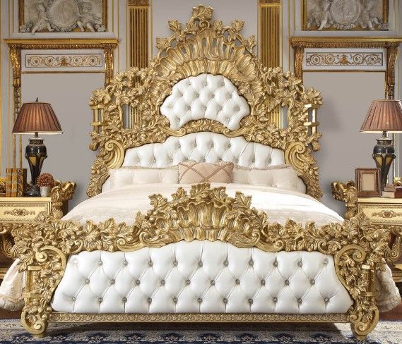 Homey Design Rococo Metallic Bright Gold/White California King Bed-0