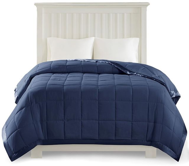 Olliix by Madison Park Navy Full/Queen Windom All Season Hypoallergenic Microfiber Down Alternative Blanket with 3M Scotchgard-1