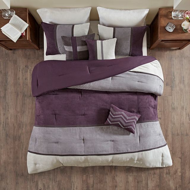 Olliix by Madison Park 7 Piece Purple King Palisades Faux Suede Comforter Set-4
