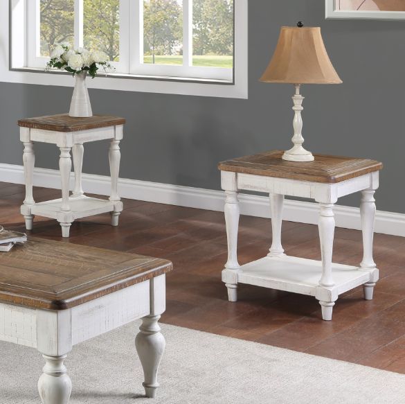 Winners Only® Augusta Rustic Brown Top Chair Side Table with White Base-1