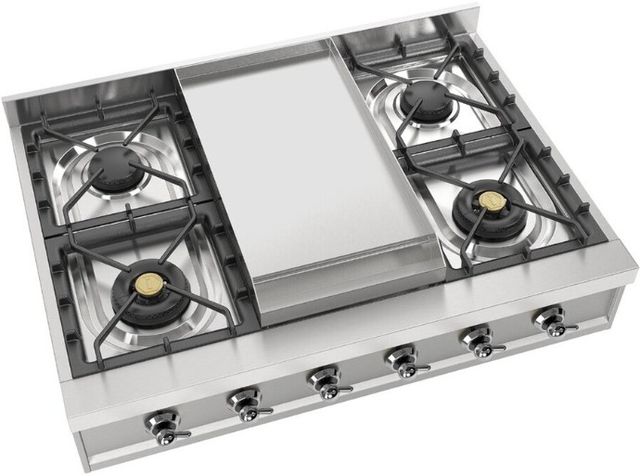 Ilve Nostalgie II 36” Stainless Steel Gas Rangetop with 6 Burners, Griddle and Chrome Trim-2