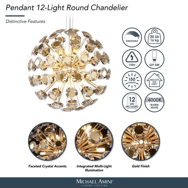 Michael Amini® Pendant Gold 12-Light Round Chandelier-3