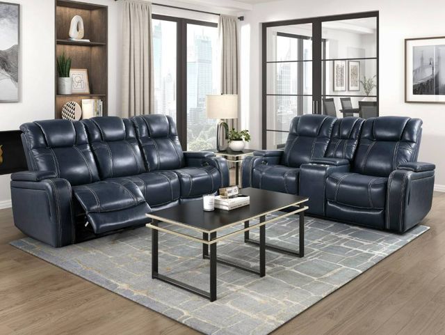 Homelegance® Keziah Blue Leather Power Double Reclining Loveseat with Console-1