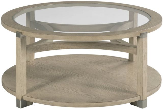 Hammary® Solstice Glass Top Round Coffee Table with Soft Beige Base-2