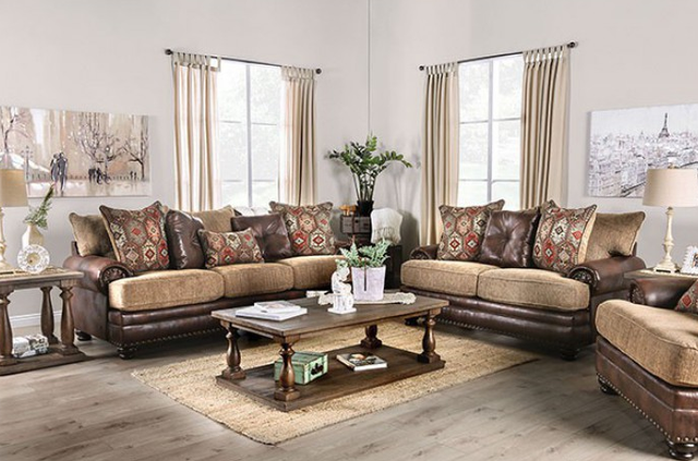 Furniture of America® Fletcher Brown/Tan Sofa and Loveseat-0
