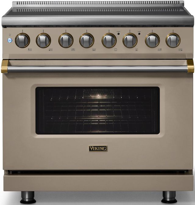 Viking® 5 Series 36" Nantucket Pro Style Induction Range with Brushed Brass Trim-3