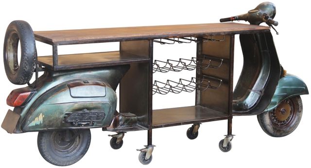 Jaipur Furniture Brown/Green Urban Scooter Bar Cart-0