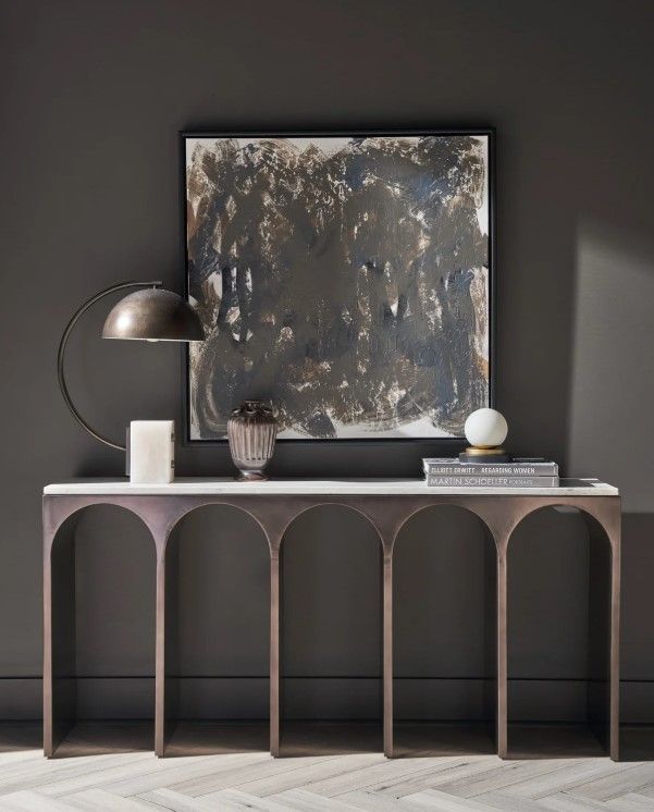 Universal Explore Home™ New Modern Moda Aged Satin Pewter/White Banswara Console Table-1