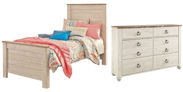 Signature Design by Ashley® Willowton 2-Piece Whitewash Twin Youth Panel Bed Set-0