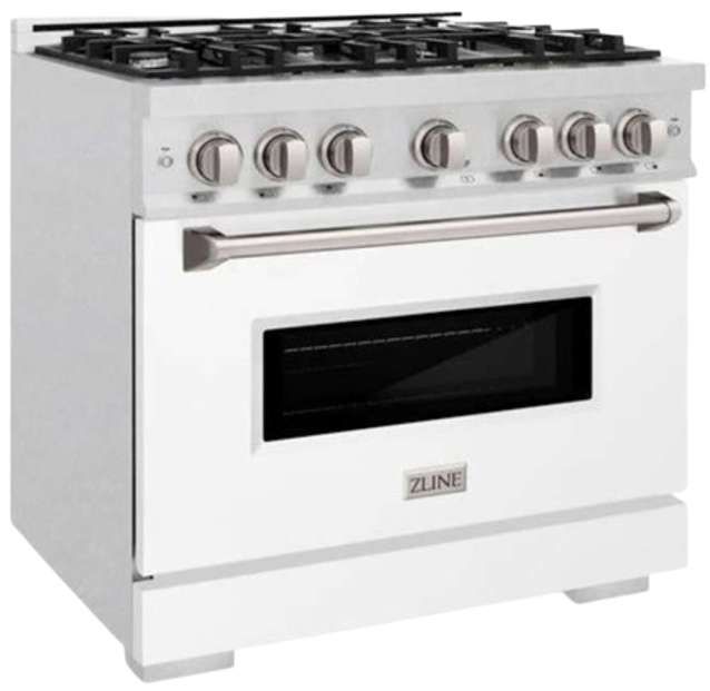 ZLINE Classic 36" Satin Stainless Steel Pro Style Gas Range with White Matte Door-2