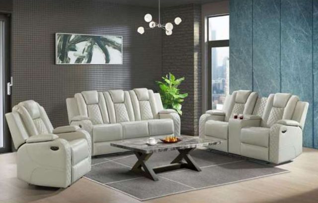 Elements International Carlo Pebble Oyster Power Recliner with Power Headrest-1