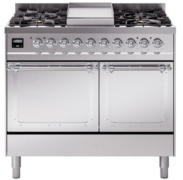 Ilve® Nostalgie II Noblesse 40'' Stainless Steel Pro Style Dual Fuel Range with Chrome Trim-0
