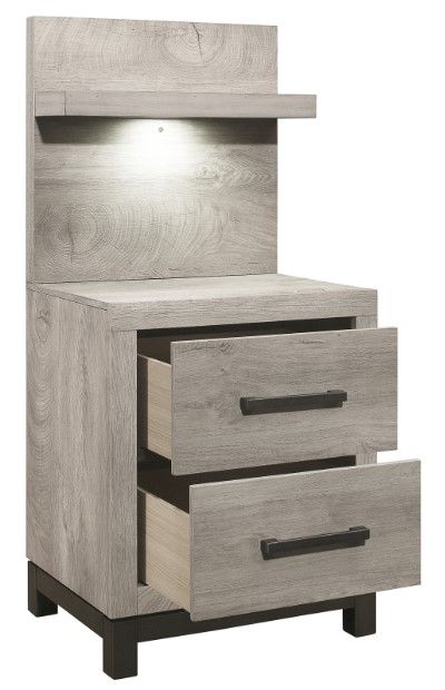 Homelegance® Zephy Light Gray Nightstand with Wall Panel-3