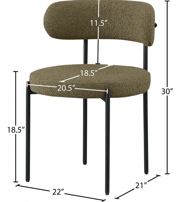 Meridian Furniture Beacon Olive/Black Boucle Upholstered Dining Chair-2
