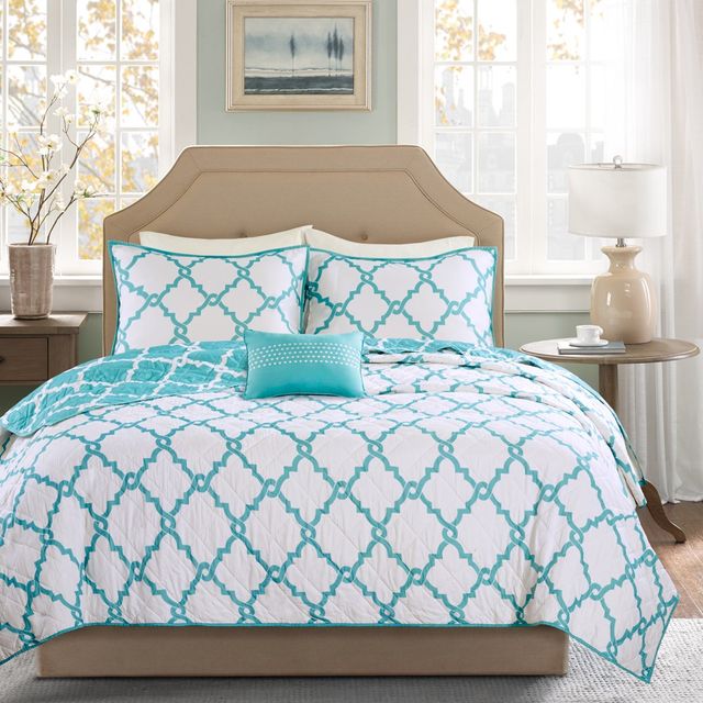 Olliix by Madison Park Essentials Merritt 4 Piece Aqua Full/Queen Reversible Coverlet Set-3