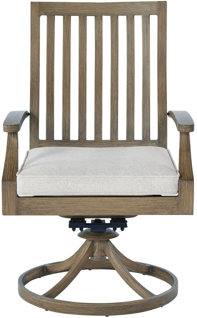 Signature Design by Ashley® Rainier Ranch 2-Piece Beige/Brown Aluminum/Nuvella Outdoor Swivel Chair-3