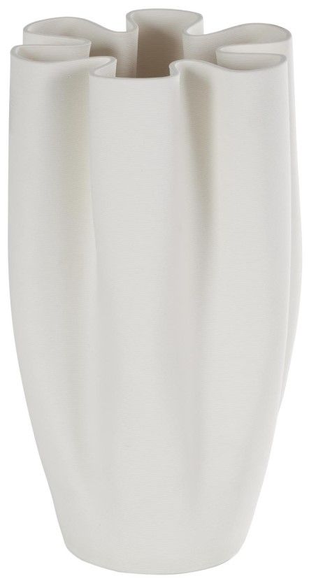 Deco Marche White Abstract Ribbed Dimensional Folded Vase-0