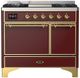 Ilve® Majestic III 40" Burgundy Pro Style Dual Fuel Liquid Propane Range with Solid Door and Brass Trim-0