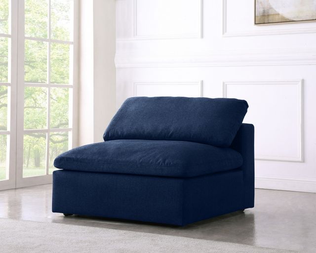 Meridian Furniture Serene Navy Linen Fabric Deluxe Cloud Armless Chair-2