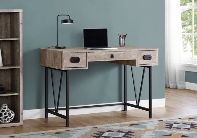Monarch Specialties Inc. 48"L Taupe Reclaimed Wood with Black Metal Computer Desk-1