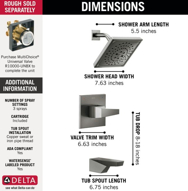 Delta Trillian® 14 Series Lumicoat® Black Stainless H2Okinetic Tub Shower Trim-4