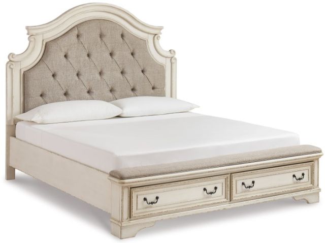 Signature Design by Ashley® Realyn 2-Piece Chipped White Queen Upholstered Bed Set-1