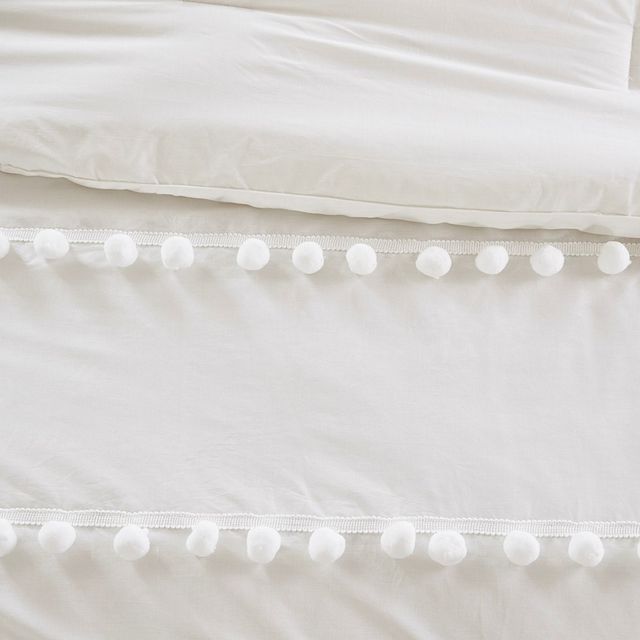 Olliix by Madison Park 3 Piece Ivory King/California King Leona Pom Pom Cotton Duvet Cover Set-4