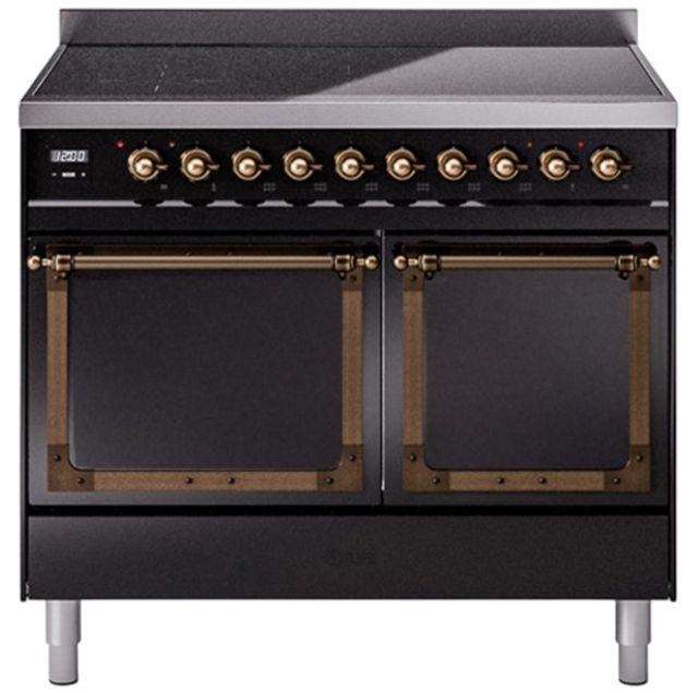 Ilve® Nostalgie II Noblesse 40'' Glossy Black Pro Style Induction Range with Burnished Trim-0