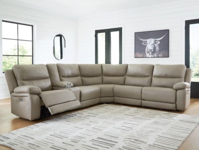 Signature Design by Ashley® Brannigan 6-Piece Pebble Power Reclining L-Shape Sectional with Storage Console-1