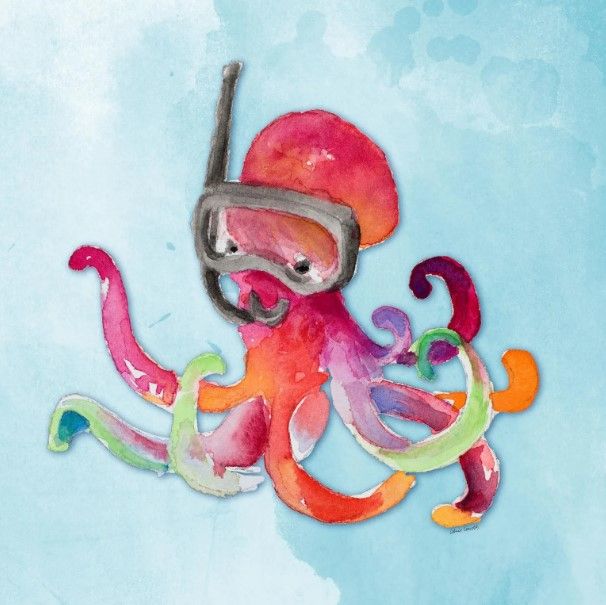 Classy Art Snorkeling Octopus on Watercolor by Lanie Loreth Wall Art-0