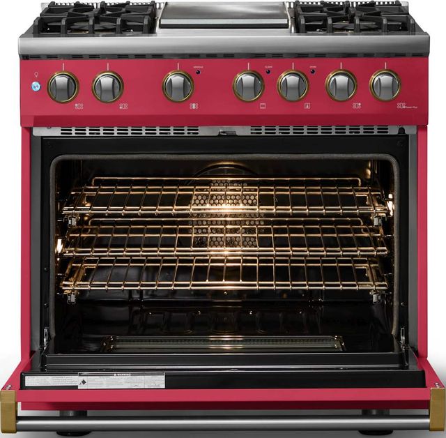 Viking® 5 Series 36" Valentine Pro Style Dual Fuel (NG) Range with Brushed Brass Trim-1