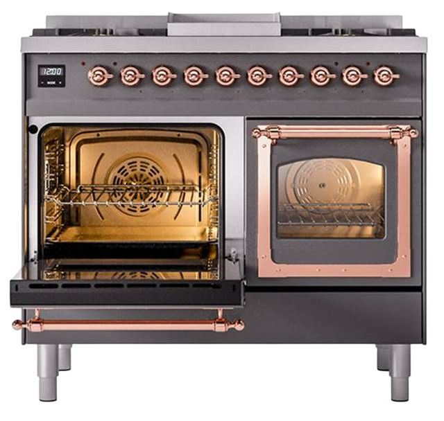 Ilve® Nostalgie II Noblesse 40'' Graphite Matte Pro Style Dual Fuel Range with Copper Trim-3