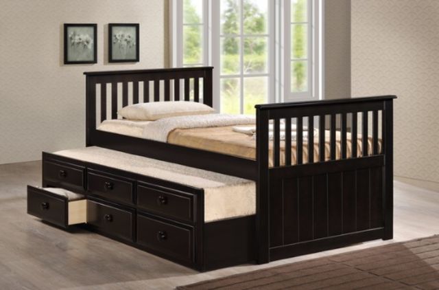 Milton Greens Stars Cappuccino Twin Wooden Platform Bed with Trundle-1