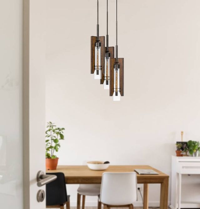 Cal® Lighting & Accessories Almeria 3-Light Iron/Pine Pendant-1