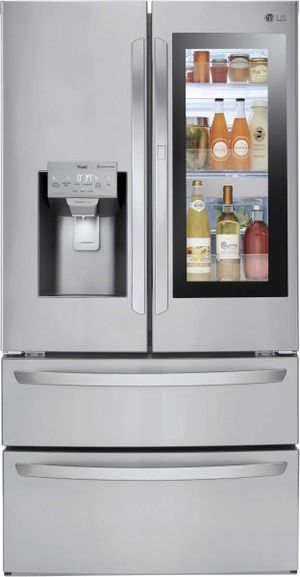 Front view of the LG 36 in. 27.6 Cu. Ft. PrintProof™ Stainless Steel Smart Wi-Fi Enabled French Door Refrigerator with InstaView® Door-in-Door®
